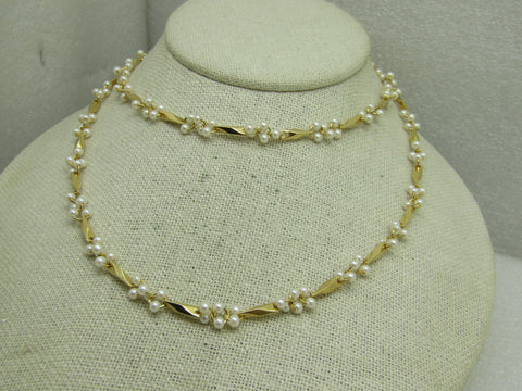 Vintage Faux Pearl Cluster Gold Link Necklace, 28", 1980's