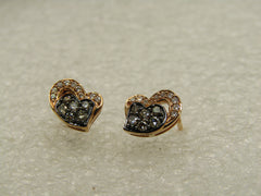 14kt Levian Cognac & White Diamond Heart Earrings, Rose Gold. 25 TCW, Tags and NIB