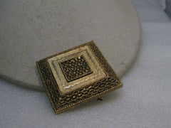 Vintage Filigree Raised Square Brooch, 1960's, Gold Tone, 2"