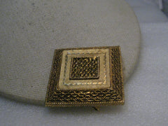 Vintage Filigree Raised Square Brooch, 1960's, Gold Tone, 2"