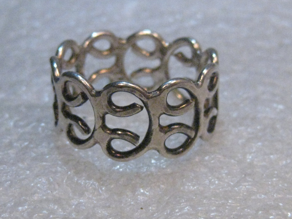 Sterling Silver Wide Scrolled Ring, Size 10.5, 4.53 grams, 1/2" wide, Post mid-century