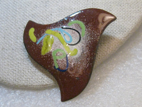 Copper Enameled Abstract Brooch,  Pointed and Artsy, 2", 1980's