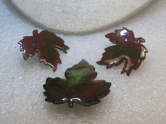Copper Enameled Leaf Brooch & Earrings Set, Vintage, Clip Earrings, Browns & Green Maple Leaves
