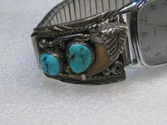 Southwestern Sterling Silver Men's Turquoise Watch Tips & Claws, Timex Watch, Heavy