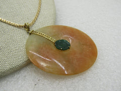 Vintage 14kt Two-Tone Jade Disc Necklace, 20", Signed Baroness