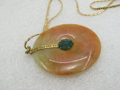 Vintage 14kt Two-Tone Jade Disc Necklace, 20", Signed Baroness
