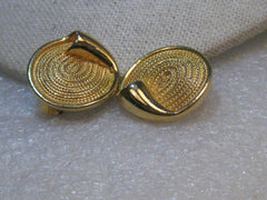 Vintage BSK Woven Clip Earrings, Gold Tone, , 7/8", curled accent, 1960's