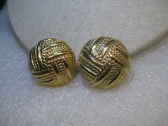 Vintage Trifari Domed Pierced Earrings, Woven Design, 1", 1980's