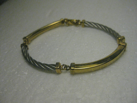 Vintage Two-Tone Cable & Curve Link Bracelet, 7"