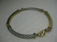 Vintage Two-Tone Cable & Curve Link Bracelet, 7"