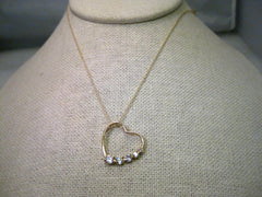 10kt Yellow Gold Open Heart Pendant with 5 Graduated CZ's, 18", JCM, 1.43 grams