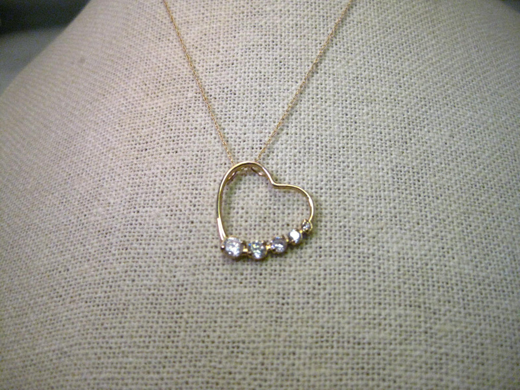 10kt Yellow Gold Open Heart Pendant with 5 Graduated CZ's, 18", JCM, 1.43 grams