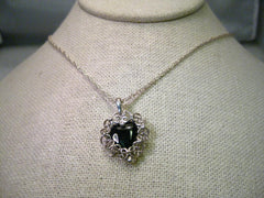 Vintage Avon Sterling Silver Filigree Heart and Black Stone 20" Necklace