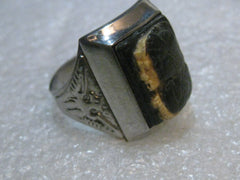 Vintage Men's Double Intaglio Ring, Black/White, Roman Soldiers, Phoenix accent, sz. 11.5, Stainless Steel