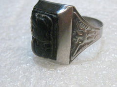 Vintage Men's Double Intaglio Ring, Black/White, Roman Soldiers, Phoenix accent, sz. 11.5, Stainless Steel