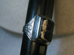 Vintage Men's Double Intaglio Ring, Black/White, Roman Soldiers, Phoenix accent, sz. 11.5, Stainless Steel
