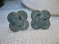 Copper Enameled Blue Cuff Links,  Baby Blue, Navy & White  1980's Retro - Unisex