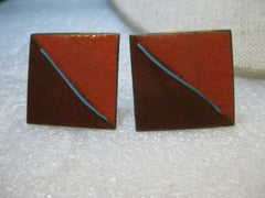 Vintage Copper Enameled Cuff Links, Pumpkin/Brown, 1" square, 1980's Retro - Unisex