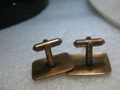 Copper Enameled Red Cuff Links,  Rectangular, White Accents  1980's Retro - Unisex 1"