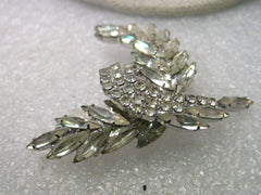 Vintage Silver Tone Hobe Signed Rhinestone, Paste Brooch - Rare Design