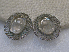 Vintage Whiting & Davis Clear Cameo Clip Earrings, 1960's, Oval, 1-1/8"