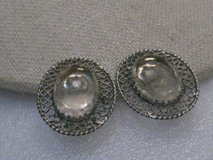 Vintage Whiting & Davis Clear Cameo Clip Earrings, 1960's, Oval, 1-1/8"