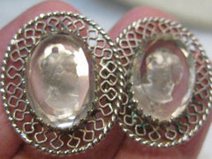 Vintage Whiting & Davis Clear Cameo Clip Earrings, 1960's, Oval, 1-1/8"