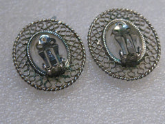 Vintage Whiting & Davis Clear Cameo Clip Earrings, 1960's, Oval, 1-1/8"