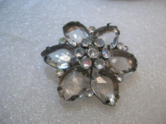 Pair Rhinestone Blossom Barrettes, Pink and Clear,  1.75", Tiered, 1980's
