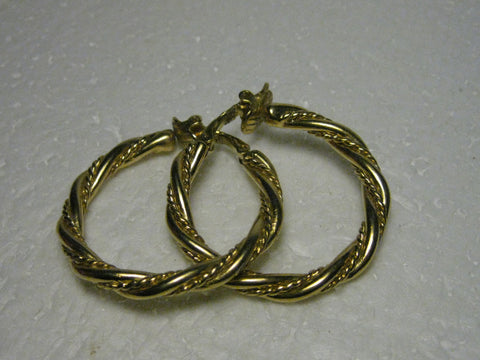 Vintage Trifari Goldtone Twisted Large Hoop Clip Earrings, 1970's