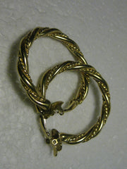 Vintage Trifari Goldtone Twisted Large Hoop Clip Earrings, 1970's