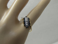 Vintage 10kt Blue Spinel Diamond Art Deco Theme, Ring, Sz. 6.5,