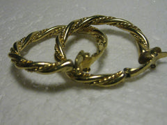 Vintage Trifari Goldtone Twisted Large Hoop Clip Earrings, 1970's