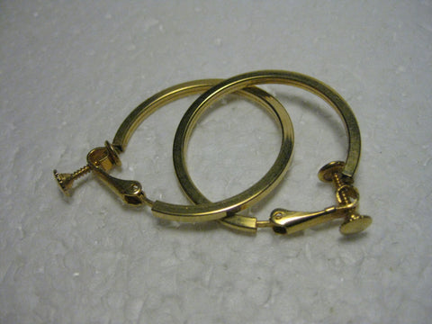 1960's Goldtone Hoop Earrings, Squared/Rounded Tube Style,1.25"  Clip-On Earrings with Screw Adjustment.