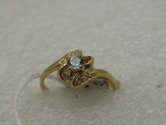10kt Aquamarine & Diamond Ring, Art Deco Themed, Size 6.5
