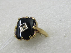 Vintage 10kt Black Onyx Art Deco Themed Ring, Sz. 7.5
