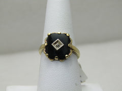 Vintage 10kt Black Onyx Art Deco Themed Ring, Sz. 7.5
