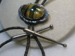 Vintage Sterling Southwestern Bolo Tie - Tiger's Eye, appx. 52gr. 44", Silver End caps, Cocoa Brown Braided Tie