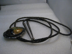Vintage Sterling Southwestern Bolo Tie - Tiger's Eye, appx. 52gr. 44", Silver End caps, Cocoa Brown Braided Tie