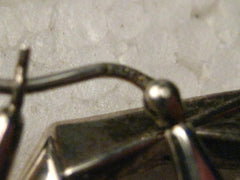 Vintage Sterling Silver  Angled  Hoop Pierced Earrings, Locking Hinged Post,  1.25"