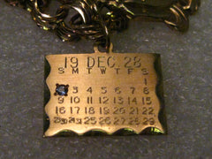 Vintage 14kt Solid Gold December 2, 1928 Birthday Calendar Charm or Pendant with Zircon, signed, 1.89 gr.  3/4"