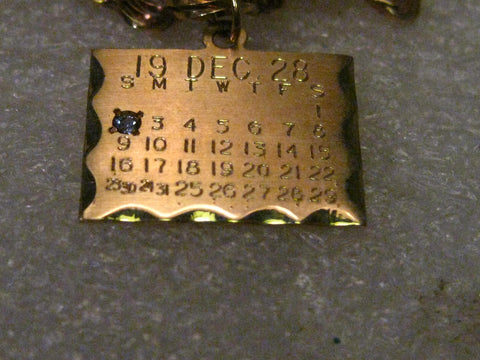 Vintage 14kt Solid Gold December 2, 1928 Birthday Calendar Charm or Pendant with Zircon, signed, 1.89 gr.  3/4"
