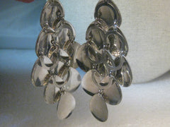 Silver Tone Dangle Pierced Earrings, Hippie, Boho, Romani Gypsy 3.5" Long