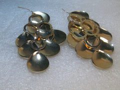 Gold Tone Dangle Pierced Earrings, Hippie, Boho, Romani Gypsy 3.5" Long