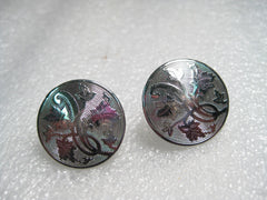 Vintage Silvertone Round Leaf Design Button Screwback Earring