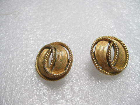 Vintage Trifari 1950's Round Goldtone Clip Open Button Earrings