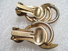 Vintage Art Deco Design Goldtone Clip Earrings, signed Alice