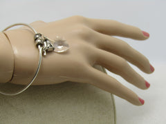 Sterling Silver Wolf & Heart Bangle Charm Bracelet, Hook Clasp, 6.75", 2mm