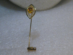 Vintage 14kt Overlay Stick Pin, Yellow Stone, Filigree, In Van Dell Box, 1960's, 2.5"