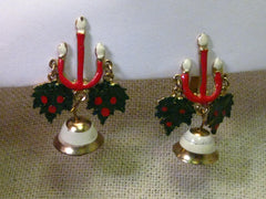 Vintage Christmas Stud and Dangle Clip Chandelier Earrings, Enameled Candles, Greens & Bells